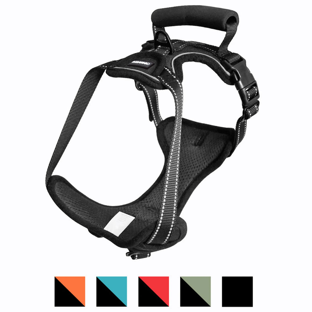 GOOPAWS padded reflective dog harness in black with a back handle