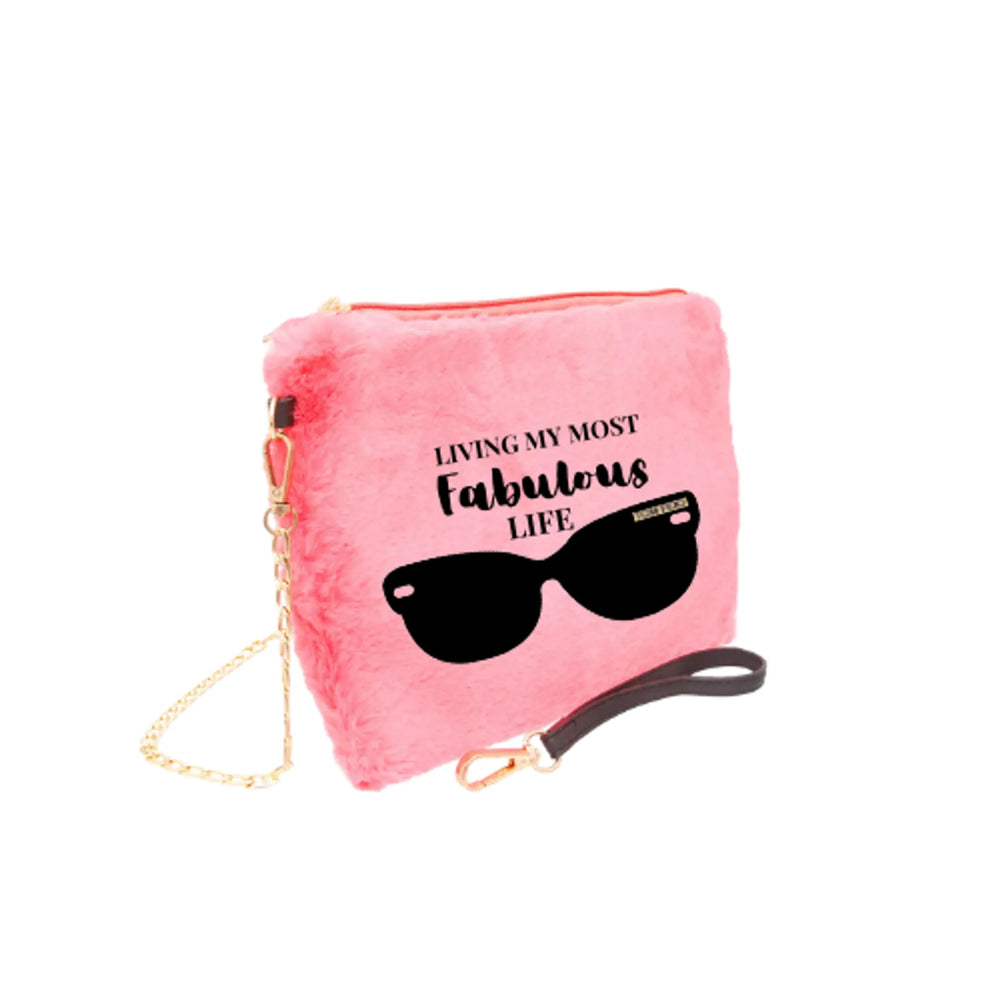 Bark Fifth Avenue Dog Treat Crossbody Bag, Pink Faux Fur, Training Pouch