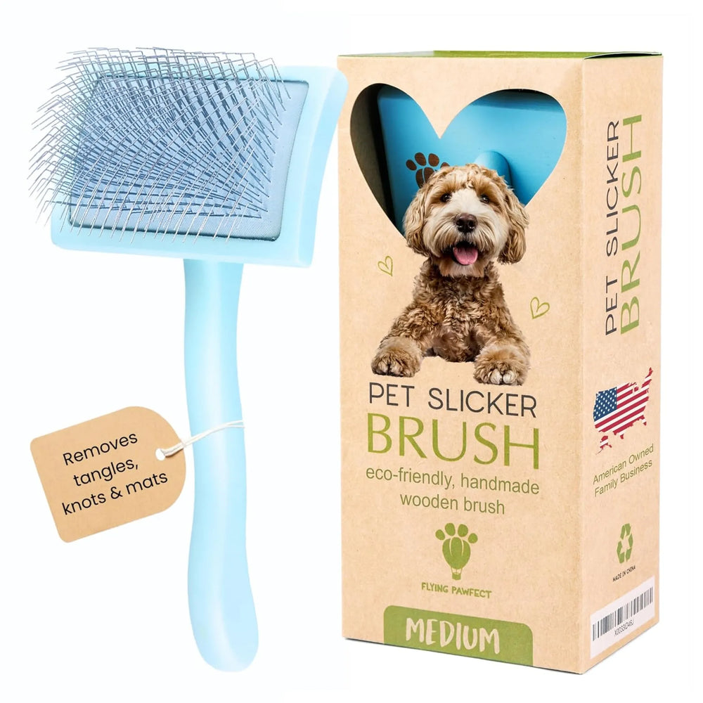 Curved Slicker Dog Brush, Blue, Medium, Gentle Detangling