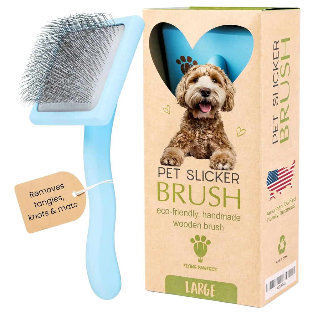 Flat Slicker Dog Brush, Blue, Large, Removes Loose Undercoat