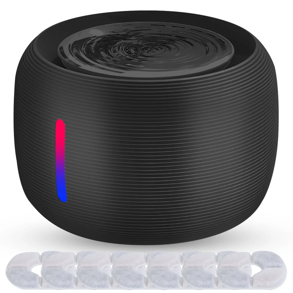 Black 2.5 L dog water fountain with water level window and replacement filters