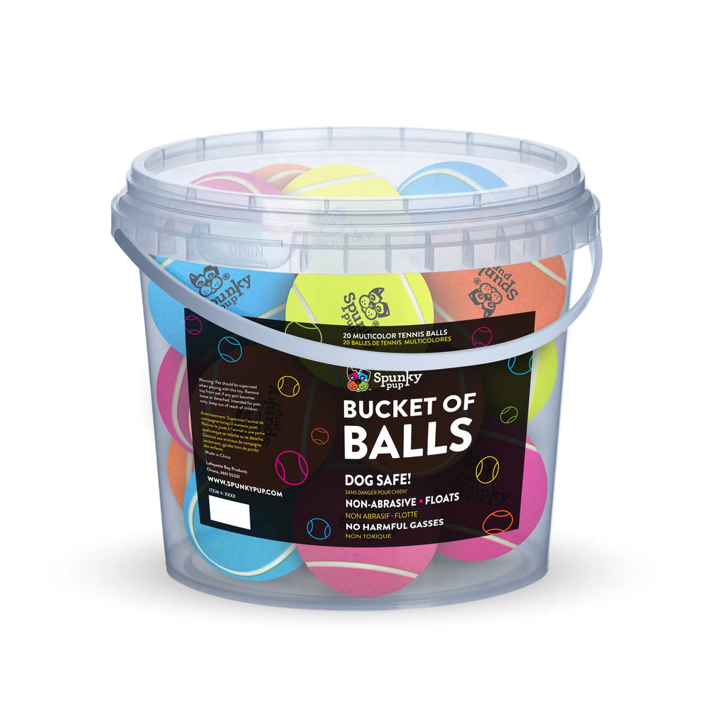 Spunky Pup Dog Tennis Ball Bucket, 24 Balls, Bulk Fetch Pack