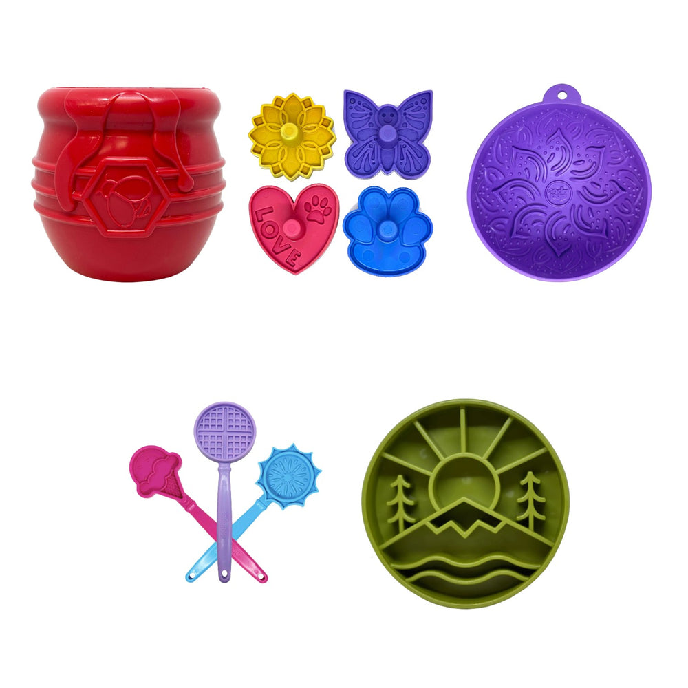SodaPup Brain Games Box: Honey Pot, Unstoppables, Tipsy bowl, Lick Sticks and slow feeder