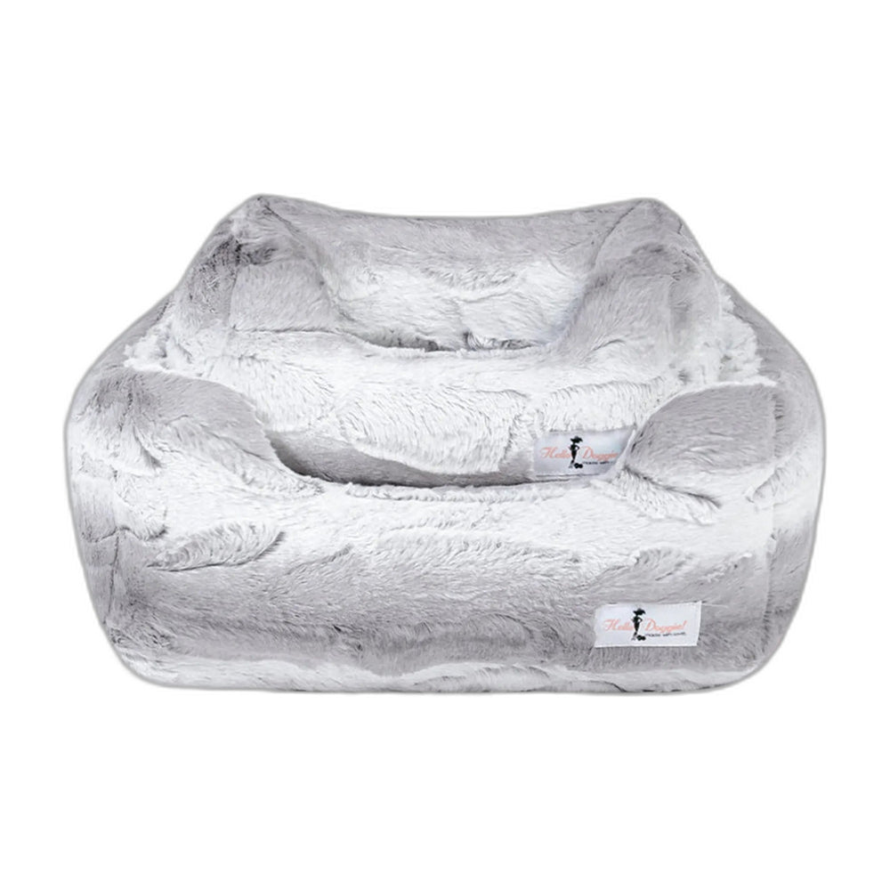 Hello Doggie Cashmere Dog Bed, Silver Angora, Large, shown on a white background