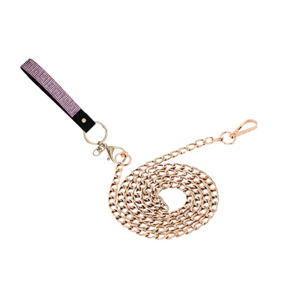 Bark Fifth Avenue gold-tone chain dog leash with pink rhinestone wrist strap