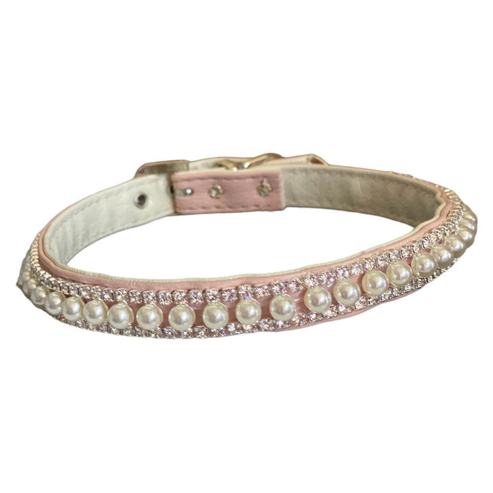 Bark Fifth Avenue pink pearl and rhinestone dog collar